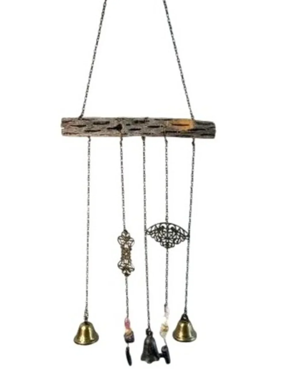 Rustic Cholla Wood Wind Chime – Boho Brass Bell Mobile, Desert Driftwood Hanging